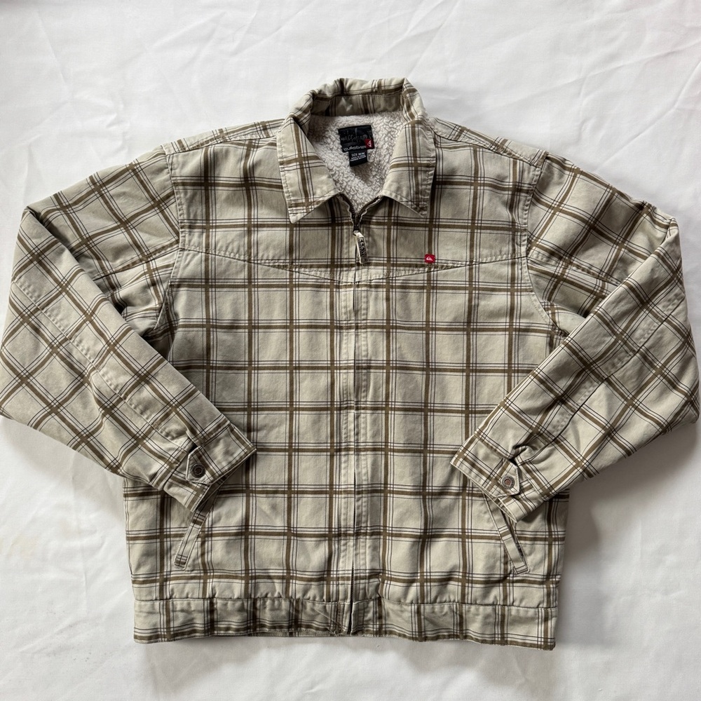 Vintage 2000s Quiksilver Tan Plaid Canvas Fleece-lined Jacket